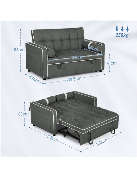 HOMCOM Two-Seater Linen-Look Sofa Bed - Charcoal Grey 83B-174V70CG - pic 100776 | FastDaddyshop