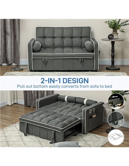 HOMCOM Two-Seater Linen-Look Sofa Bed - Charcoal Grey 83B-174V70CG - pic 100777 | FastDaddyshop