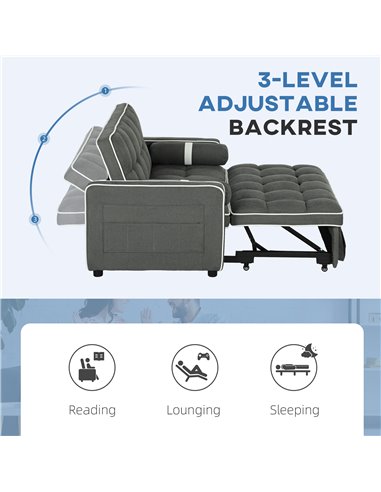 HOMCOM Two-Seater Linen-Look Sofa Bed - Charcoal Grey 83B-174V70CG