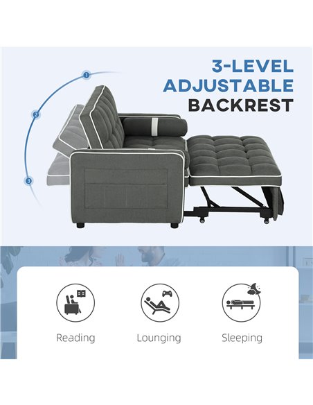 HOMCOM Two-Seater Linen-Look Sofa Bed - Charcoal Grey 83B-174V70CG - pic 100778 | FastDaddyshop