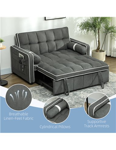HOMCOM Two-Seater Linen-Look Sofa Bed - Charcoal Grey 83B-174V70CG