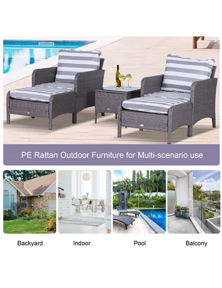 Outsunny 2 Seater PE Rattan Garden Furniture Set, 2 Armchairs 2 Stools Glass Top Table Cushions Wicker Weave Chairs Outdoor Seat - pic 10078 | FastDaddyshop