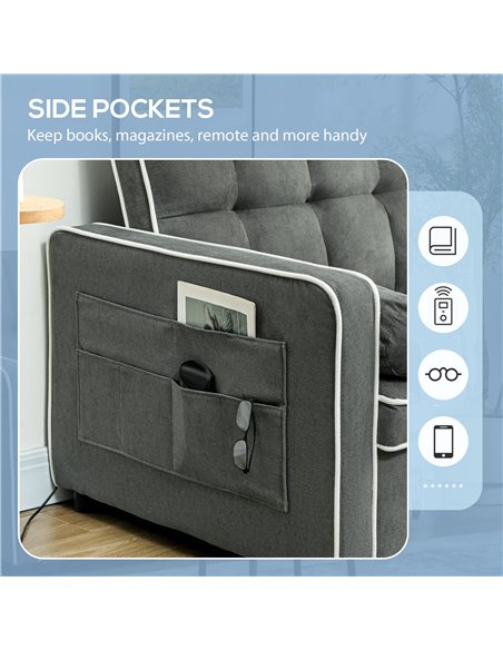 HOMCOM Two-Seater Linen-Look Sofa Bed - Charcoal Grey 83B-174V70CG - pic 100780 | FastDaddyshop