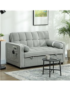 HOMCOM Two-Seater Linen-Look Sofa Bed - Light Grey 83B-174V70LG 2
