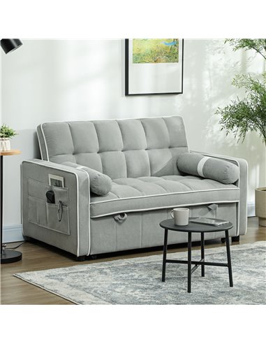 HOMCOM Two-Seater Linen-Look Sofa Bed - Light Grey 83B-174V70LG