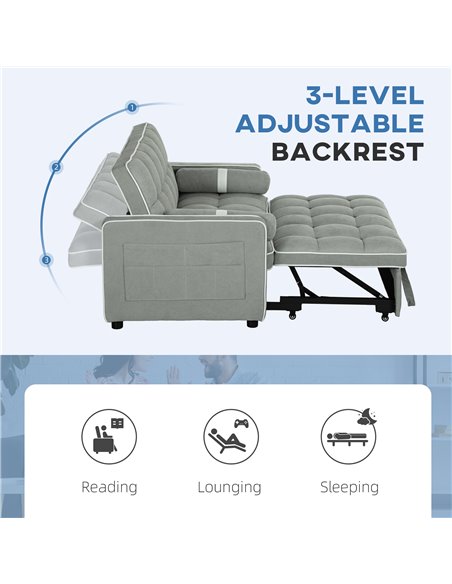 HOMCOM Two-Seater Linen-Look Sofa Bed - Light Grey 83B-174V70LG - pic 100787 | FastDaddyshop