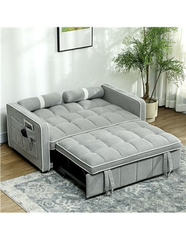 HOMCOM Two-Seater Linen-Look Sofa Bed - Light Grey 83B-174V70LG