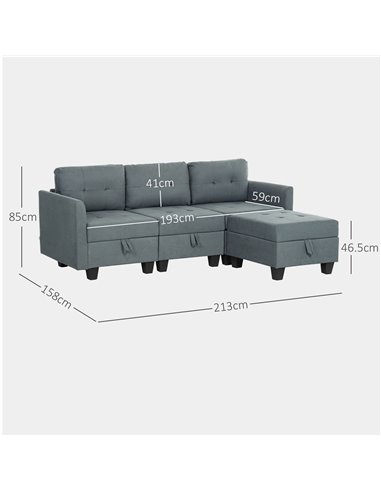 HOMCOM 'L' Shape Modular Sofa, with Storage - Dark Grey 83B-015V70CG