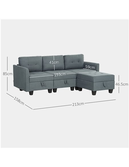 HOMCOM 'L' Shape Modular Sofa, with Storage - Dark Grey 83B-015V70CG - pic 100794 | FastDaddyshop
