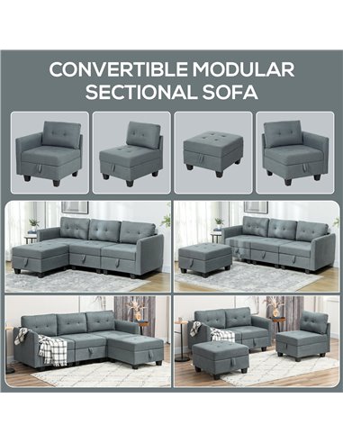 HOMCOM 'L' Shape Modular Sofa, with Storage - Dark Grey 83B-015V70CG