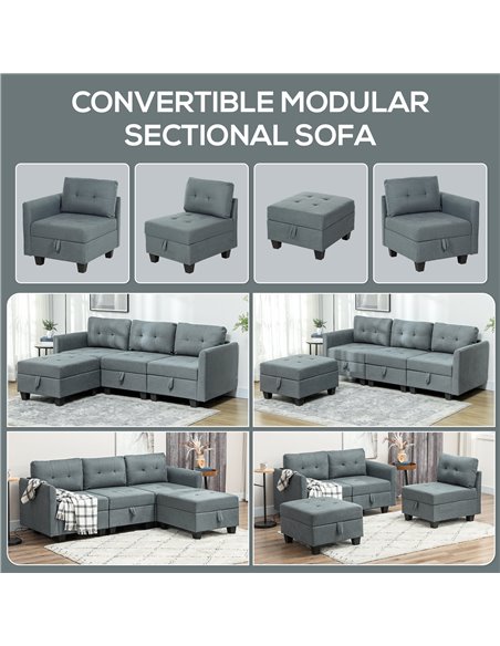 HOMCOM 'L' Shape Modular Sofa, with Storage - Dark Grey 83B-015V70CG - pic 100795 | FastDaddyshop