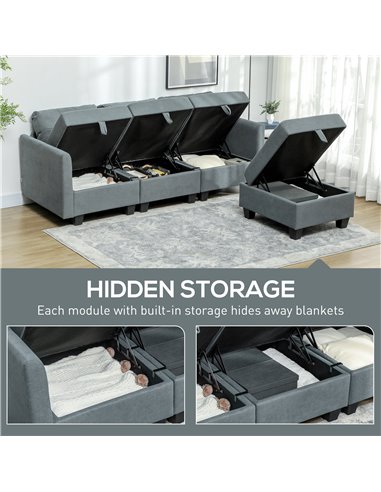 HOMCOM 'L' Shape Modular Sofa, with Storage - Dark Grey 83B-015V70CG