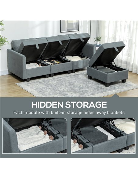 HOMCOM 'L' Shape Modular Sofa, with Storage - Dark Grey 83B-015V70CG - pic 100796 | FastDaddyshop