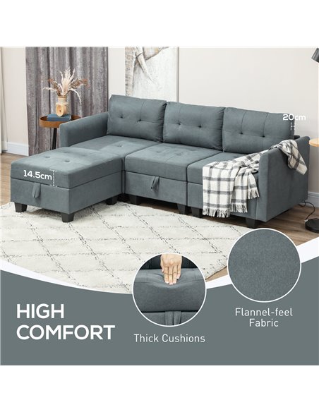 HOMCOM 'L' Shape Modular Sofa, with Storage - Dark Grey 83B-015V70CG - pic 100797 | FastDaddyshop