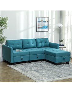 HOMCOM 'L' Shape Modular Sofa, with Storage - Light Blue 83B-015V70GN 2