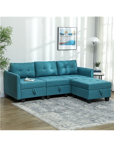 HOMCOM 'L' Shape Modular Sofa, with Storage - Light Blue 83B-015V70GN