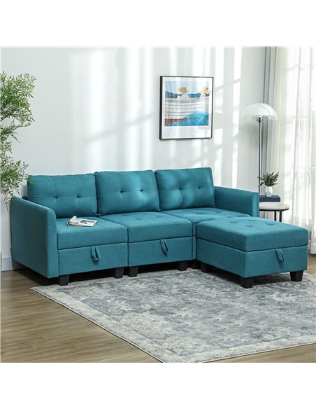 HOMCOM 'L' Shape Modular Sofa, with Storage - Light Blue 83B-015V70GN - pic 100802 | FastDaddyshop