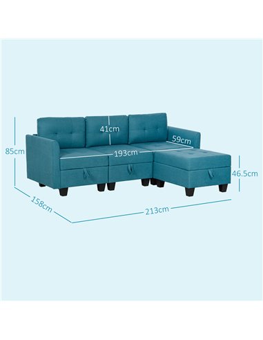 HOMCOM 'L' Shape Modular Sofa, with Storage - Light Blue 83B-015V70GN