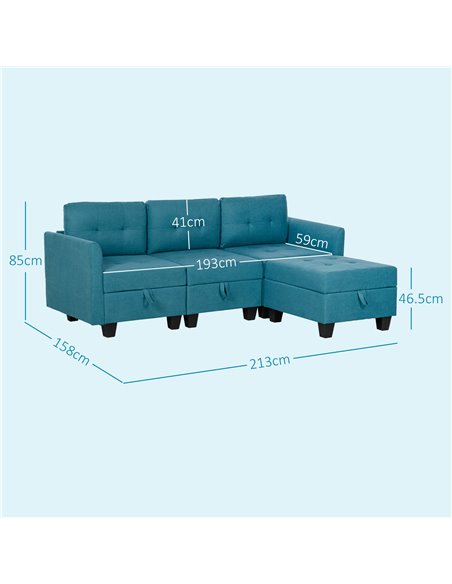 HOMCOM 'L' Shape Modular Sofa, with Storage - Light Blue 83B-015V70GN - pic 100803 | FastDaddyshop