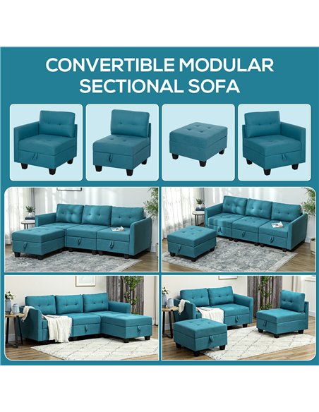 HOMCOM 'L' Shape Modular Sofa, with Storage - Light Blue 83B-015V70GN - pic 100804 | FastDaddyshop