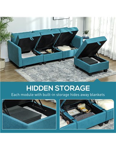 HOMCOM 'L' Shape Modular Sofa, with Storage - Light Blue 83B-015V70GN