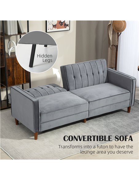 HOMCOM Velvet-Feel Three-Seater Sofa Bed - Dark Grey 839-076V73CG - pic 100813 | FastDaddyshop