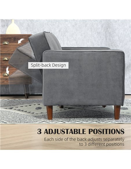 HOMCOM Velvet-Feel Three-Seater Sofa Bed - Dark Grey 839-076V73CG - pic 100814 | FastDaddyshop