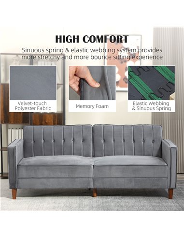 HOMCOM Velvet-Feel Three-Seater Sofa Bed - Dark Grey 839-076V73CG