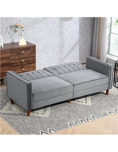 HOMCOM Velvet-Feel Three-Seater Sofa Bed - Dark Grey 839-076V73CG
