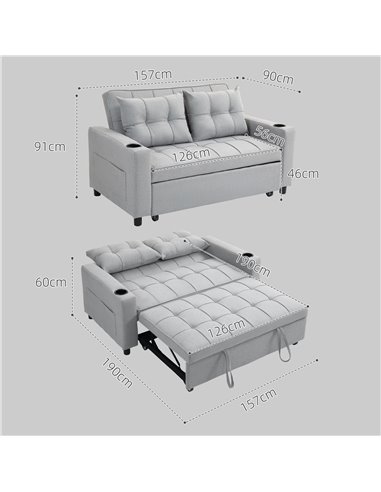 HOMCOM Two-Seater Pull-Out Sofa Bed - Light Grey 83B-048V70LG