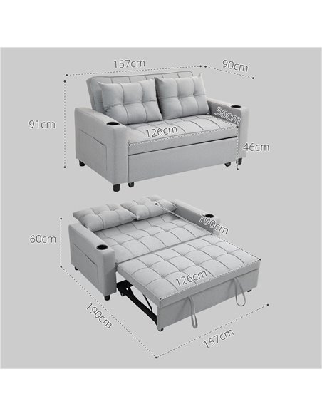 HOMCOM Two-Seater Pull-Out Sofa Bed - Light Grey 83B-048V70LG - pic 100821 | FastDaddyshop