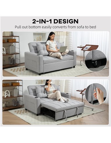 HOMCOM Two-Seater Pull-Out Sofa Bed - Light Grey 83B-048V70LG