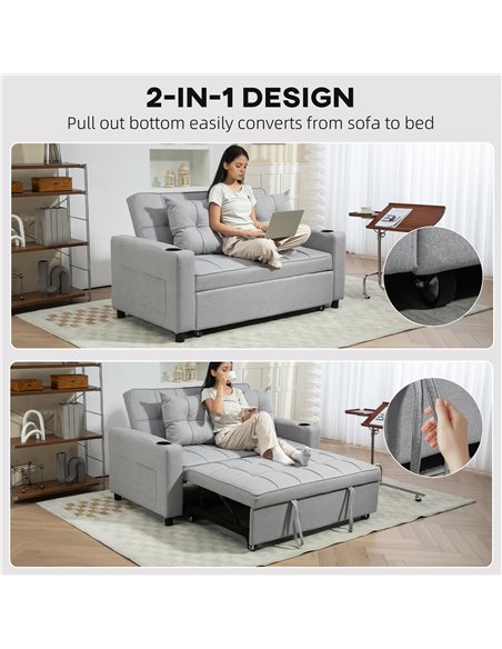 HOMCOM Two-Seater Pull-Out Sofa Bed - Light Grey 83B-048V70LG - pic 100822 | FastDaddyshop