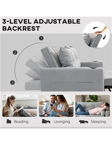 HOMCOM Two-Seater Pull-Out Sofa Bed - Light Grey 83B-048V70LG - pic 100823 | FastDaddyshop