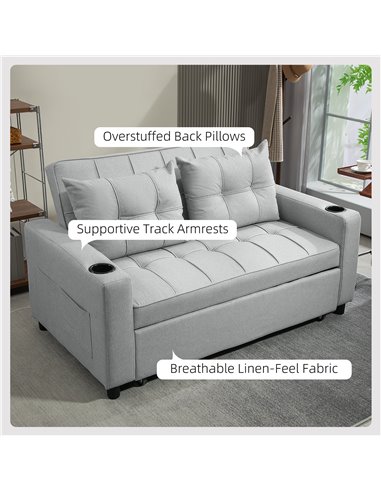 HOMCOM Two-Seater Pull-Out Sofa Bed - Light Grey 83B-048V70LG