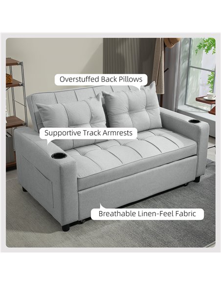 HOMCOM Two-Seater Pull-Out Sofa Bed - Light Grey 83B-048V70LG - pic 100824 | FastDaddyshop