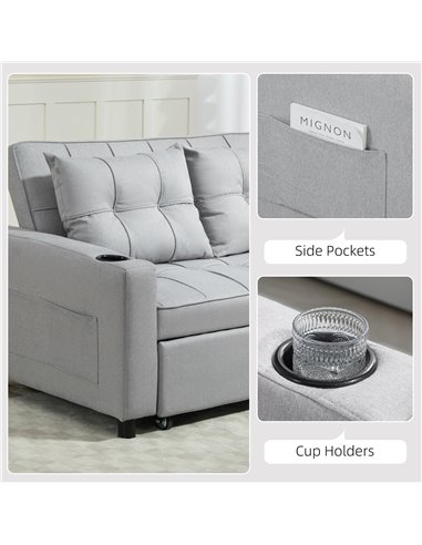 HOMCOM Two-Seater Pull-Out Sofa Bed - Light Grey 83B-048V70LG