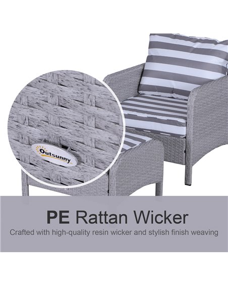 Outsunny 2 Seater PE Rattan Garden Furniture Set, 2 Armchairs 2 Stools Glass Top Table Cushions Wicker Weave Chairs Outdoor Seat - pic 10085 | FastDaddyshop