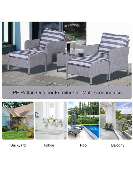 Outsunny 2 Seater PE Rattan Garden Furniture Set, 2 Armchairs 2 Stools Glass Top Table Cushions Wicker Weave Chairs Outdoor Seat - pic 10086 | FastDaddyshop