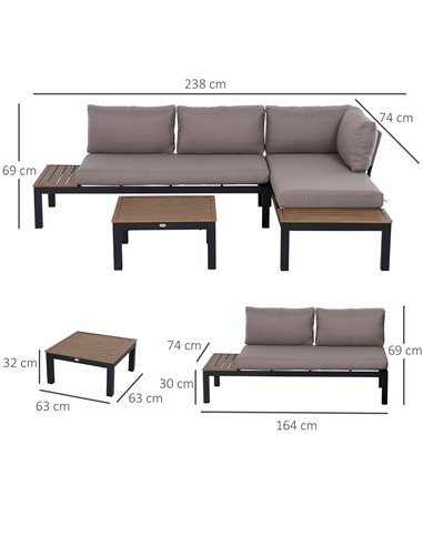 Outsunny 3-Piece Aluminium Frame Outdoor Garden Furniture Set Mixed Grey