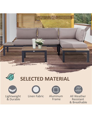 Outsunny 3-Piece Aluminium Frame Outdoor Garden Furniture Set Mixed Grey