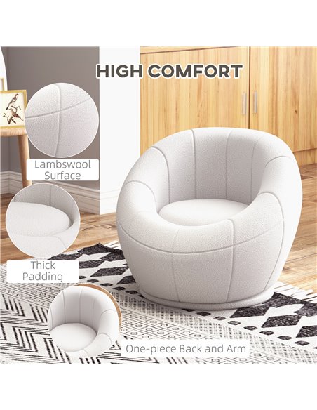 HOMCOM Modern Accent Chair, Swivel Upholstered Armchair for Living Room, Bedroom, Home Office, White 839-803V70WT - pic 100912 | FastDaddyshop