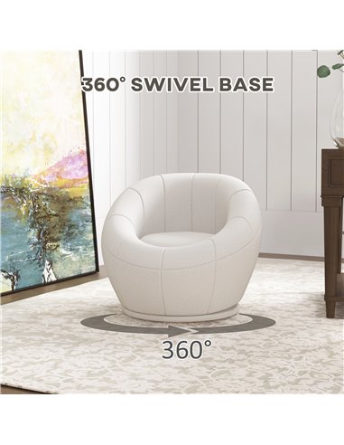 HOMCOM Modern Accent Chair, Swivel Upholstered Armchair for Living Room, Bedroom, Home Office, White 839-803V70WT