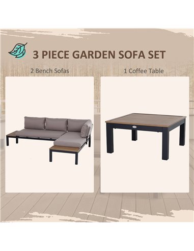 Outsunny 3-Piece Aluminium Frame Outdoor Garden Furniture Set Mixed Grey