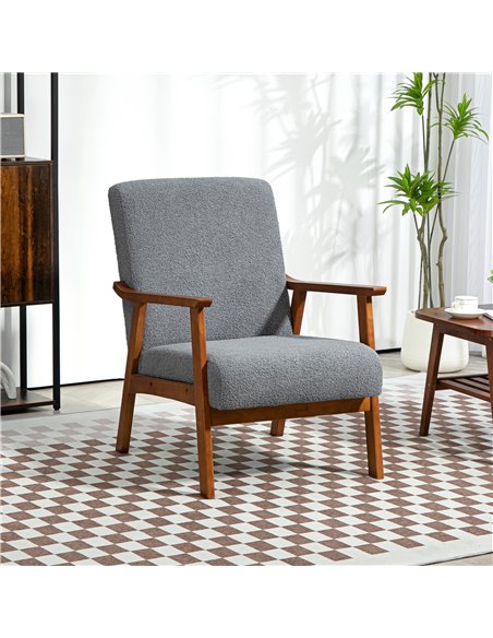 HOMCOM Armchair with Wide Seat, Boucle Accent Chair, Thick Padded Occasional Chair with Solid Wood Frame for Living Room Bedroom - pic 100928 | FastDaddyshop