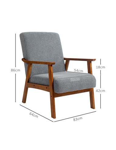 HOMCOM Armchair with Wide Seat, Boucle Accent Chair, Thick Padded Occasional Chair with Solid Wood Frame for Living Room Bedroom