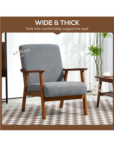 HOMCOM Armchair with Wide Seat, Boucle Accent Chair, Thick Padded Occasional Chair with Solid Wood Frame for Living Room Bedroom