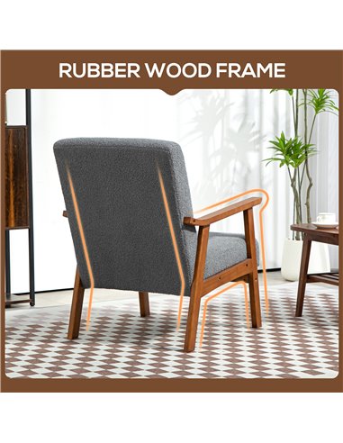 HOMCOM Armchair with Wide Seat, Boucle Accent Chair, Thick Padded Occasional Chair with Solid Wood Frame for Living Room Bedroom