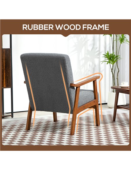 HOMCOM Armchair with Wide Seat, Boucle Accent Chair, Thick Padded Occasional Chair with Solid Wood Frame for Living Room Bedroom - pic 100932 | FastDaddyshop