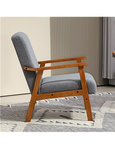 HOMCOM Armchair with Wide Seat, Boucle Accent Chair, Thick Padded Occasional Chair with Solid Wood Frame for Living Room Bedroom